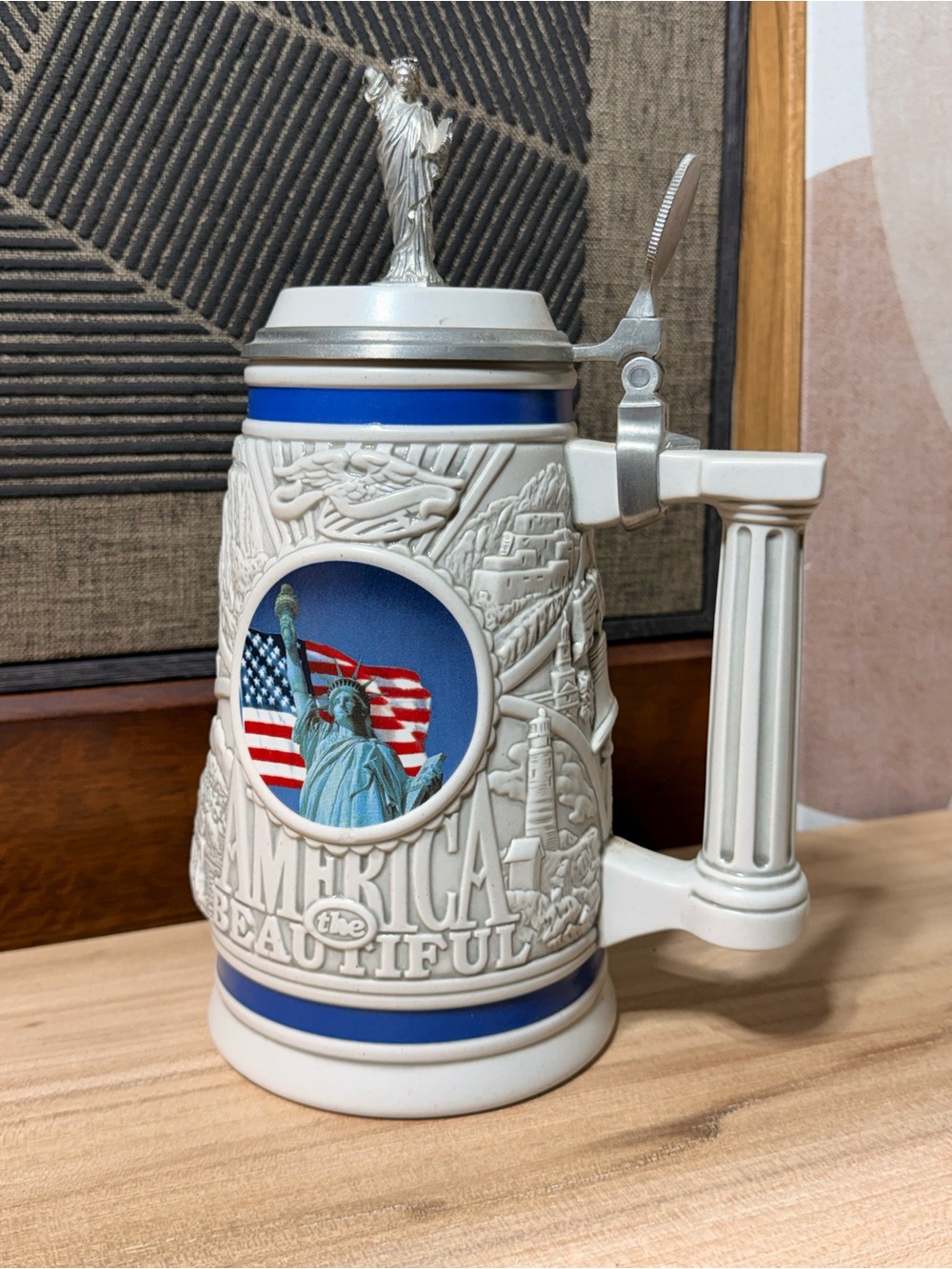 Avon White and Blue 'America The Beautiful' Collectible Stein